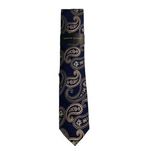 Tommy Hilfiger Men’s Paisley Tie – Navy/Taupe, 61% Silk / 39% Polyester NWT